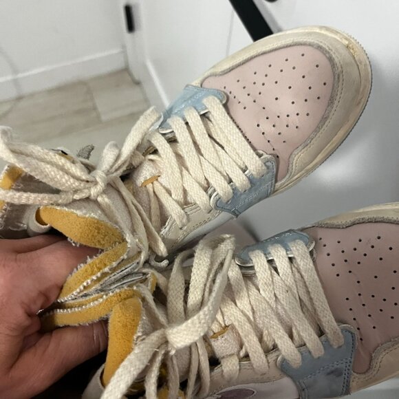 Womens Air Jordan 1 Mid - Pink Oxford/Archaeo Brown/Sail  Nike Air Jordan 1 Zoom Air Comfort Sneakers in Pink Oxford Size 7